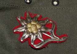 "Die Mutter der Egalisierung unter dem Edelweiss im &Ouml;sterreichischen Bundesheer" - Original Edelweiss mit Egalisierung auf Feldkappe 75 aus 1987 - Copyright Sammlung WGE